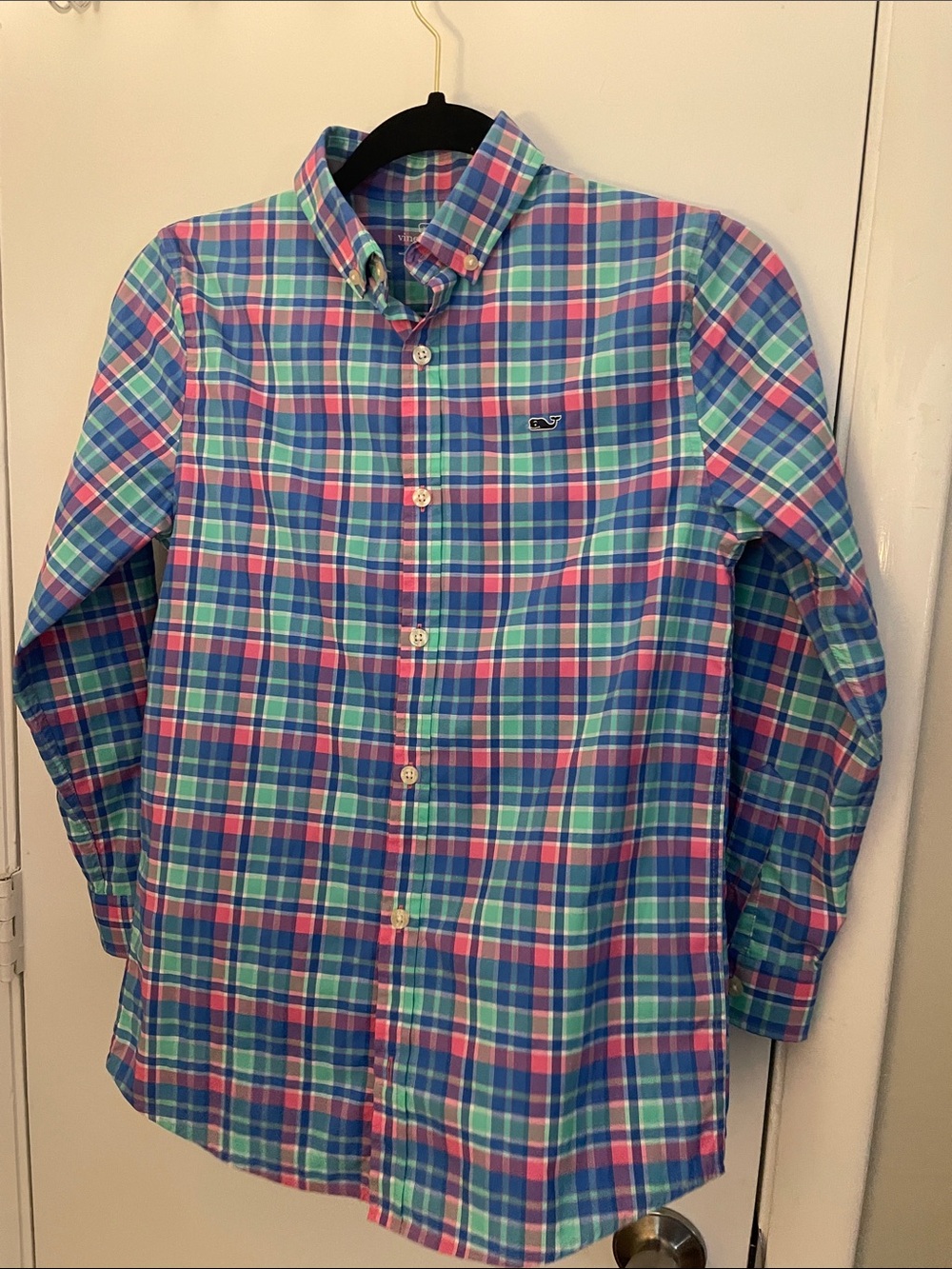 Vineyard Vines Boys Plaid Button-Down Shirt in Blue, Pink & Green